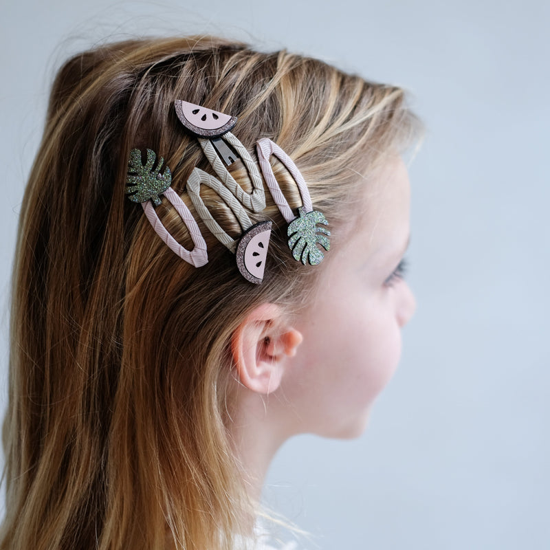 Mimi & Lula Watermelon Clip Pack Dinos & Butterflies (4-Pack) - detail or styling view; other accessories shown are not included