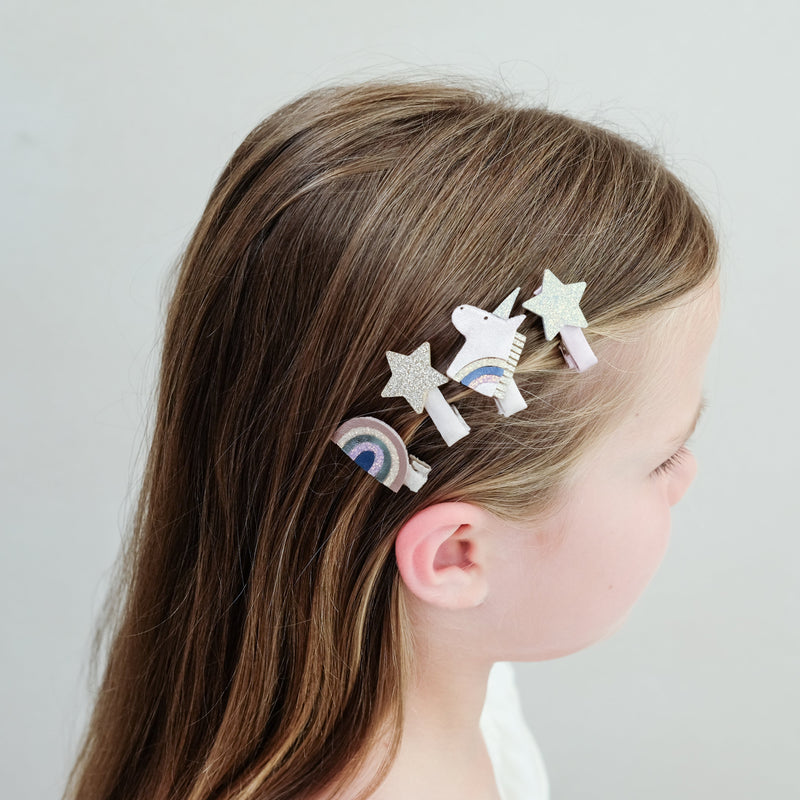 Mimi & Lula Celeste Unicorn Mini Clips (8-Pack) - detail or styling view; other accessories shown are not included