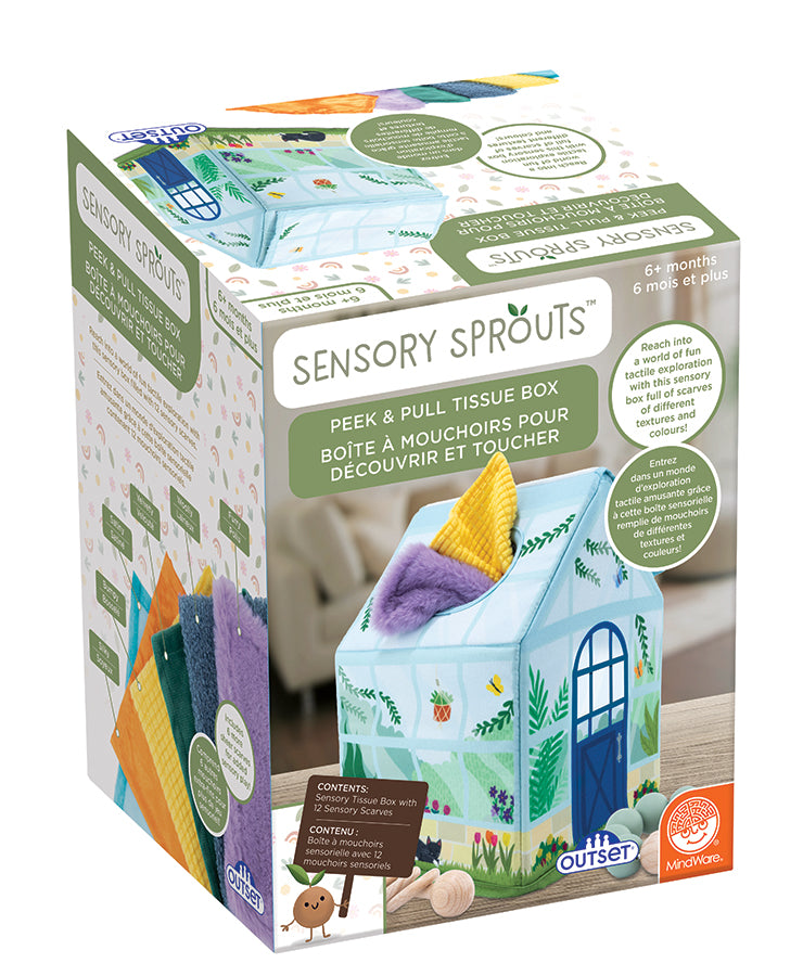MindWare Sensory Sprouts - Peek and Pull Tissue Box (Bilingual English/French)