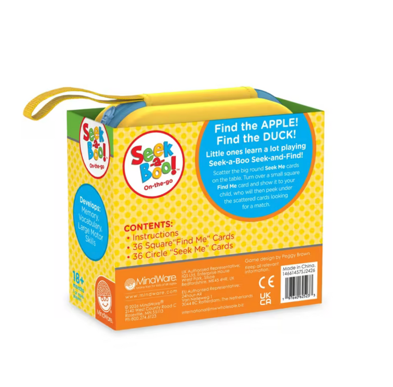 MindWare Seek-a-Boo On-the-Go Travel Memory Game — back of package