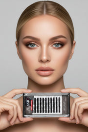 Model wearing Misencil FLASH MAT flat lash extensions