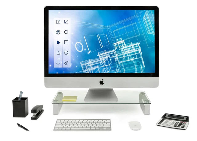 Mount-IT - Monitor & Laptop Stand Glass up to 44lbs Ergonomic & Elegant Design Rectangular Leg Base