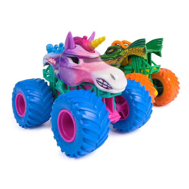 Monster Jam Dragon vs Sparkle Smash Series 33 1:64 two-truck pack - unpackaged