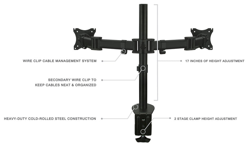 Mount - IT - Dual Monitor Clamp Stand up to 27" - Black Electronics