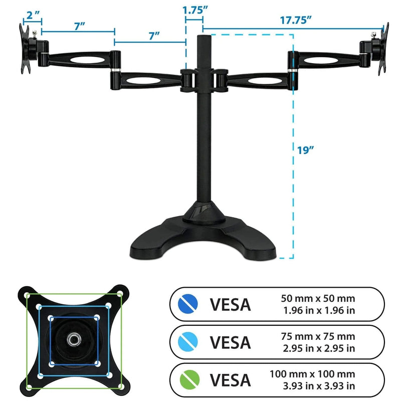 Mount - IT - Dual Monitor Stand Full Motion up to 27" - Black Electronics
