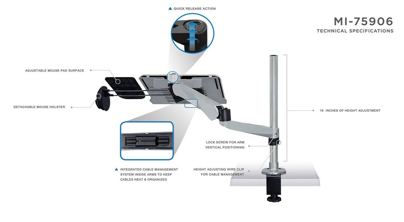 Mount - IT - Laptop Desk Clamp with Mouse Tray Electronics