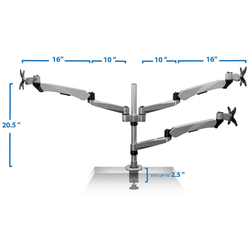 Mount-It! MI-75926 arm reach and desk clamp dimensions