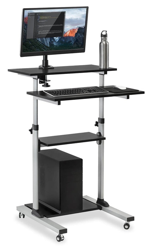 Mount - IT - Rolling Workstation with Monitor Mount & 4 Levels - Black Electronics