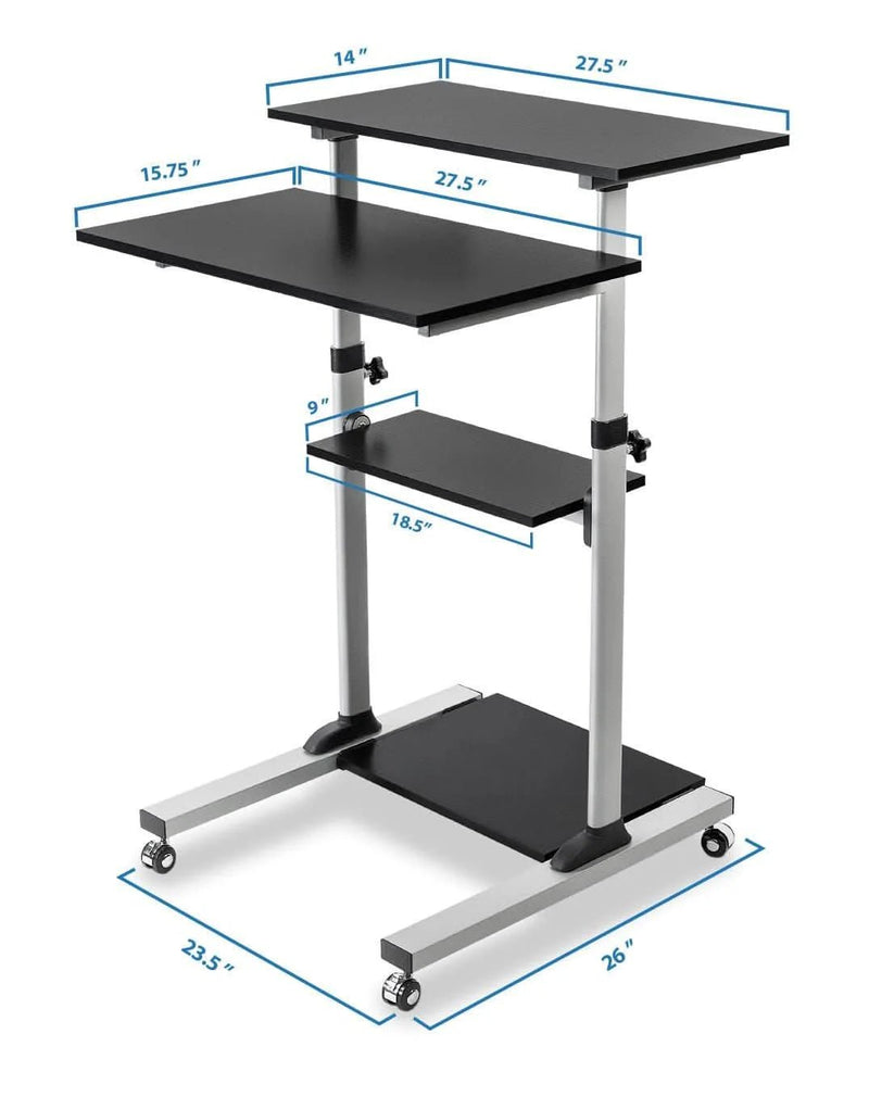 Mount - IT - Rolling Workstation with Monitor Mount & 4 Levels - Black Electronics