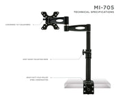 Mount - IT - Single Monitor Clamp Full Motion up to 30" - Black Electronics