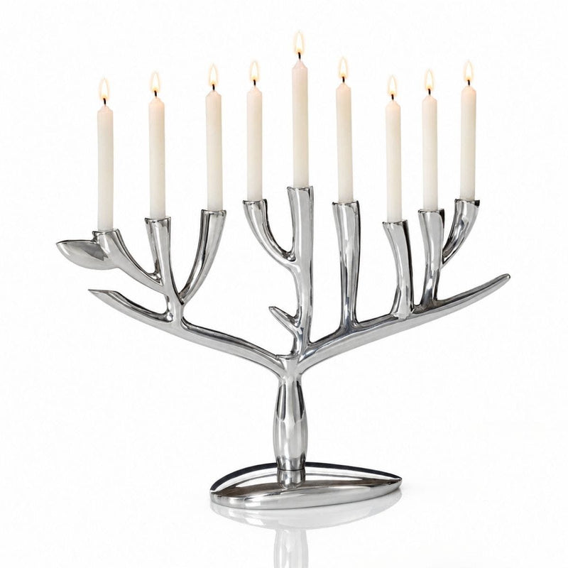 Nambé Tree of Life menorah shown with candles; candles are not included.