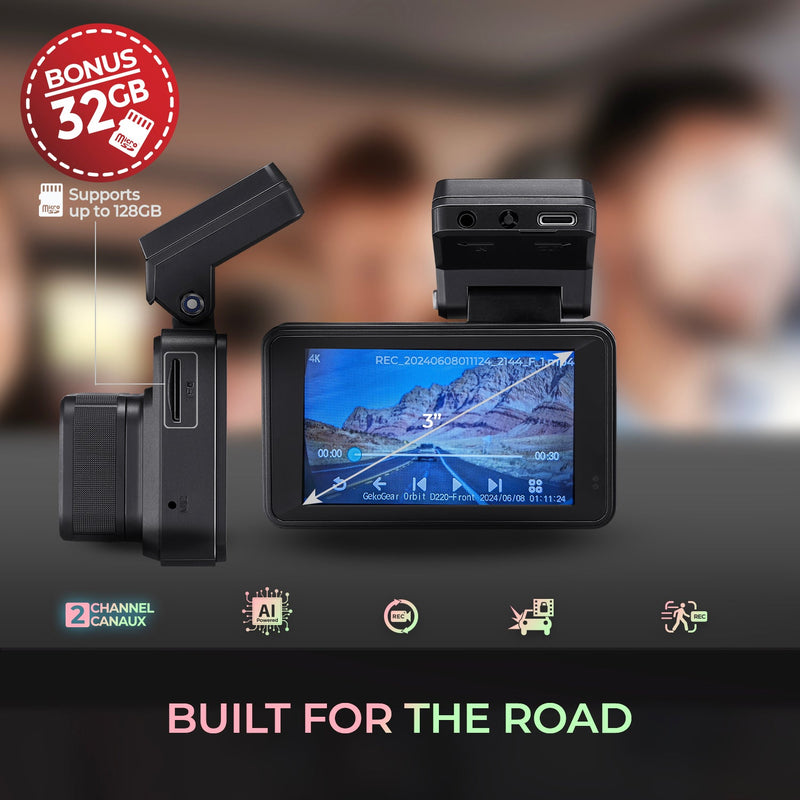 myGEKOgear - Dashcam Orbit D220 2K + 1080p Dual with 32GB Card - Black Electronics