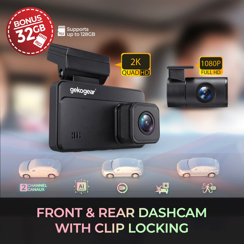 myGEKOgear - Dashcam Orbit D220 2K + 1080p Dual with 32GB Card - Black Electronics