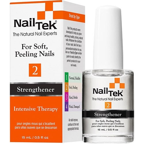 Nail Tek Intensive Therapy 2 nail strengthener, 15 mL bottle and carton - angled view