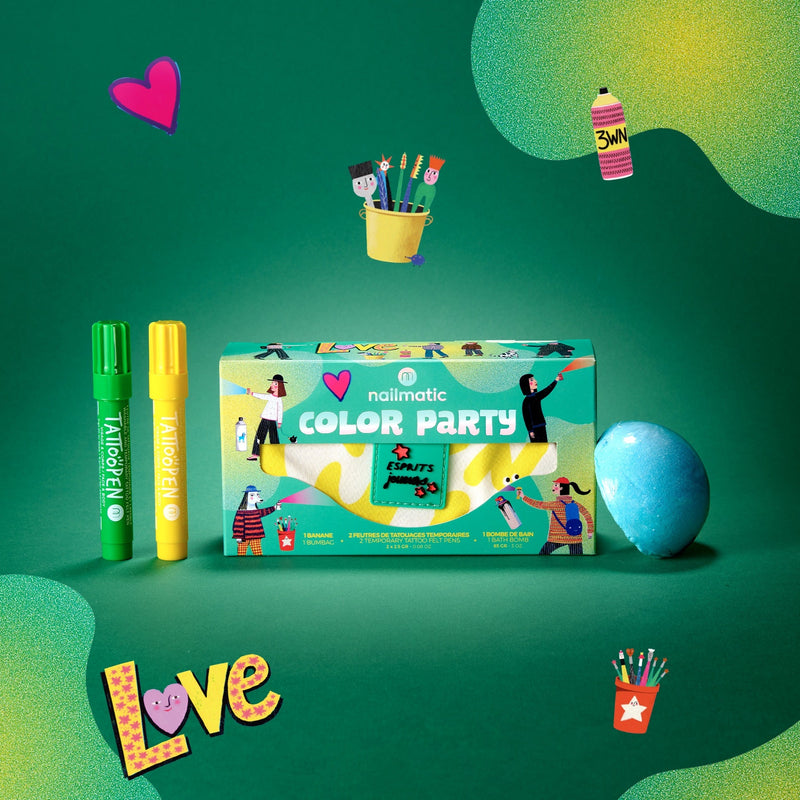 Nailmatic - Kids - Color Party Tattoo Pen and Bath Bomb Set with Belt Bag - product view