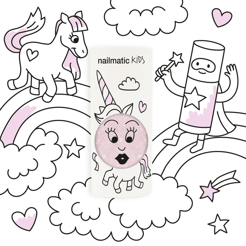 Nailmatic - Kids - Polly Water-Based Nail Polish - Clear Pink Glitter - product view