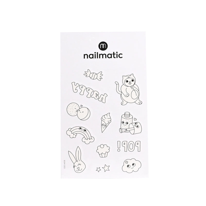 Nailmatic - Kids - Tattoo Artist Colouring Temporary Tattoos - Kawaii (12 Pieces) - product view