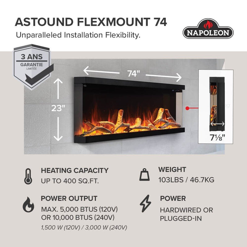 Napoleon - ASTOUND 74 FLEXMOUNT ELECTRIC FIREPLACE NEFL74AB Home & Kitchen