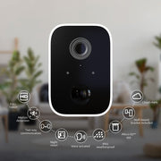 Nexxt - Smart Home Outdoor/Indoor Wifi Battery Camera (2 PACK) 1080p IP65 2 Way Comm Night & Motion Sensors Rechargeable Battery - Wall or Desk Use - White Cameras & Optics
