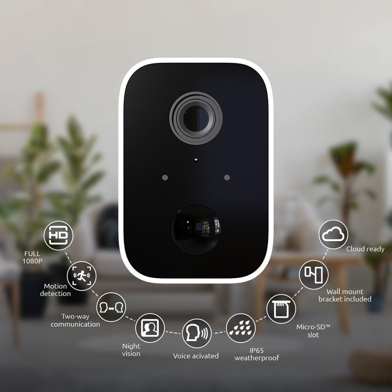 Nexxt - Smart Home Outdoor/Indoor Wifi Battery Camera (2 PACK) 1080p IP65 2 Way Comm Night & Motion Sensors Rechargeable Battery - Wall or Desk Use - White Cameras & Optics