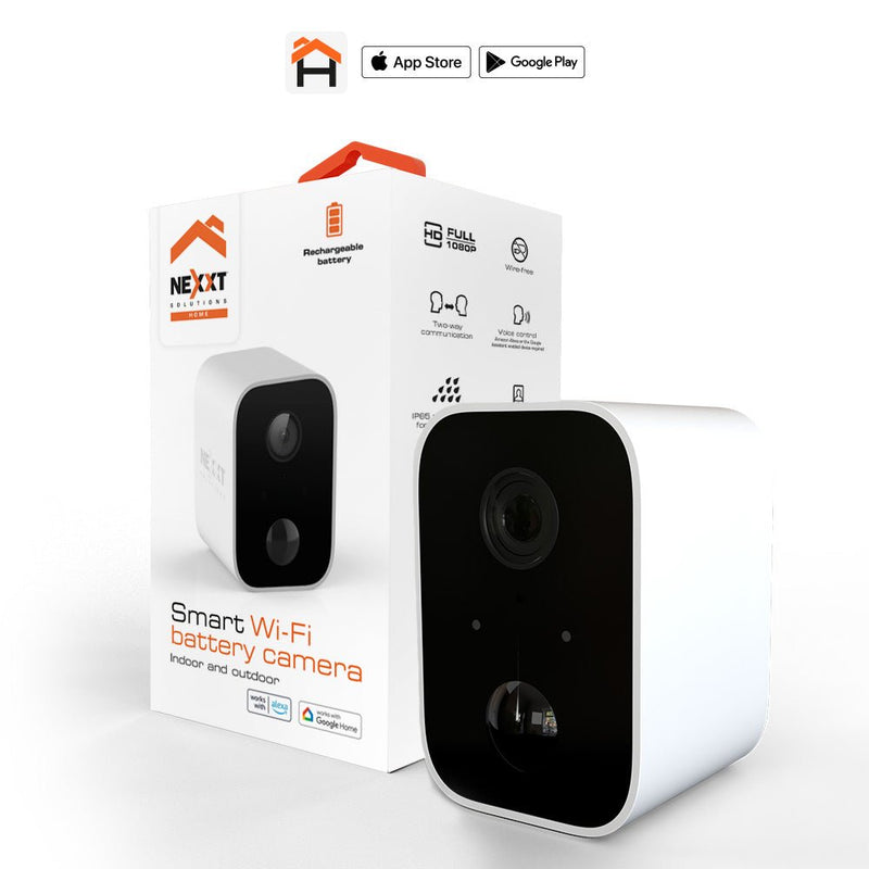 Nexxt - Smart Home Outdoor/Indoor Wifi Battery Camera (2 PACK) 1080p IP65 2 Way Comm Night & Motion Sensors Rechargeable Battery - Wall or Desk Use - White Cameras & Optics