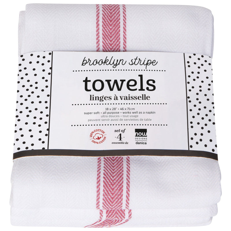 Now Designs - Brooklyn Stripe Poppy Red Dishtowels Set of 4 Home & Kitchen