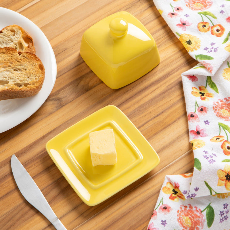 Now Designs - Butter Dish Sq Lemon | Yellow Home & Kitchen