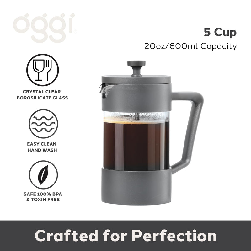 OGGI BREW French Press Coffee Maker - 5 cups Home & Kitchen Grey