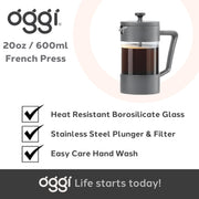 OGGI BREW French Press Coffee Maker - 5 cups Home & Kitchen Grey