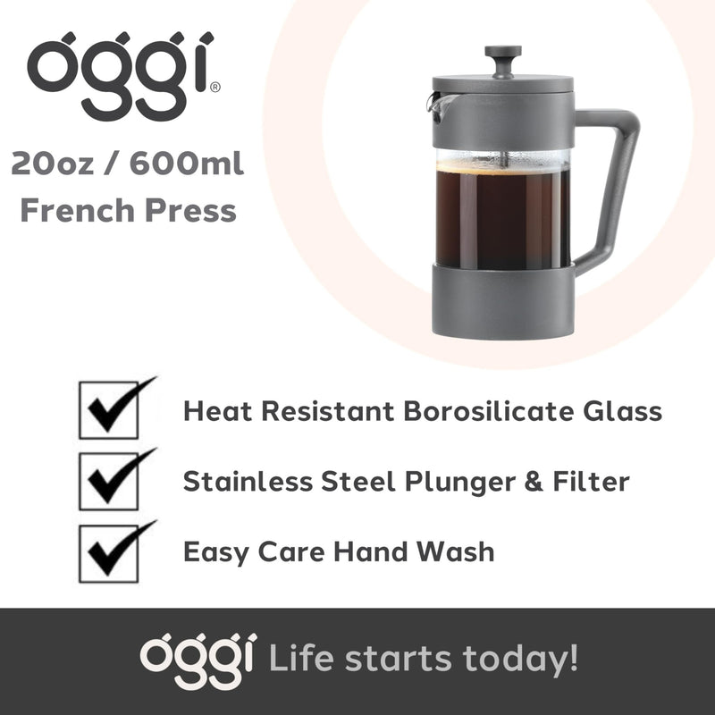 OGGI BREW French Press Coffee Maker - 5 cups Home & Kitchen Grey