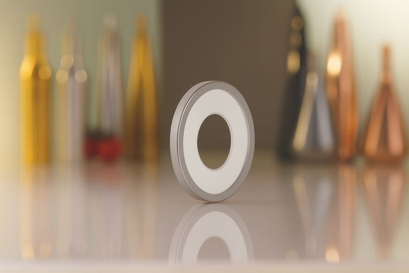 Olipac Dropsafe bottle collar, stainless steel and silicone ring, with bottles in the background