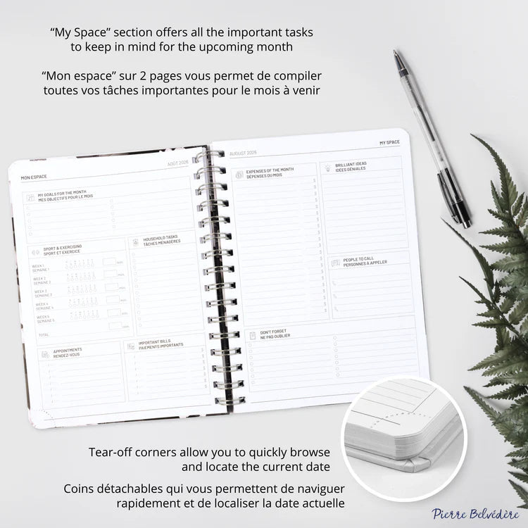 PBI - ACADEMIC AGENDA 2026 - 2027 - MEDIUM 1W/2P - BLACK AND WHITE FLOWERS Office Supplies