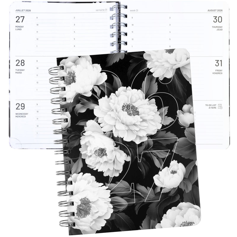 PBI - ACADEMIC AGENDA 2026 - 2027 - MEDIUM 1W/2P - BLACK AND WHITE FLOWERS Office Supplies