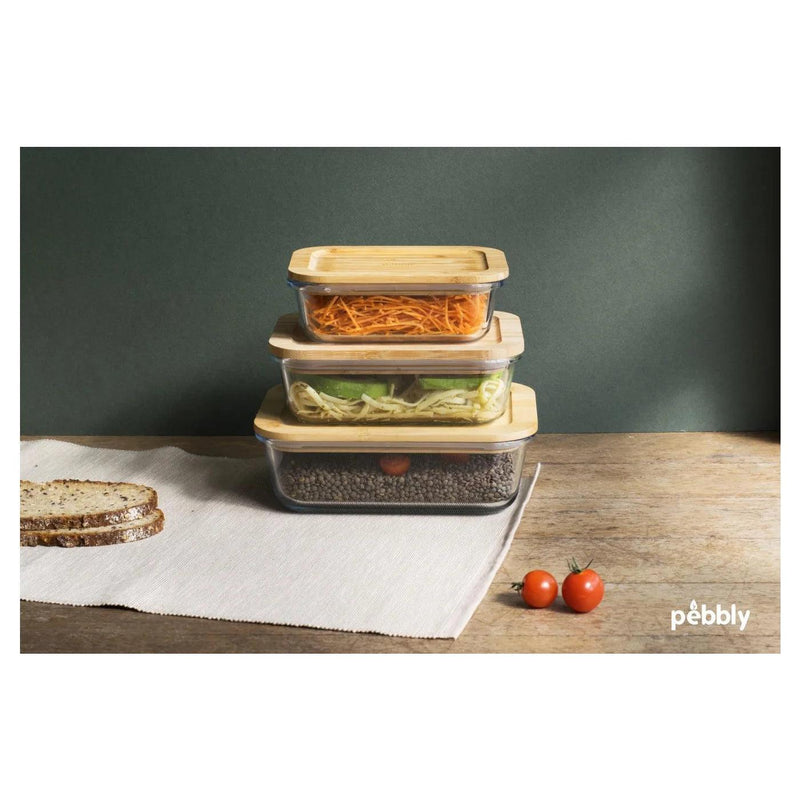 Pebbly - Rect Container W/Bamboo Lid Home & Kitchen 650ml/21oz