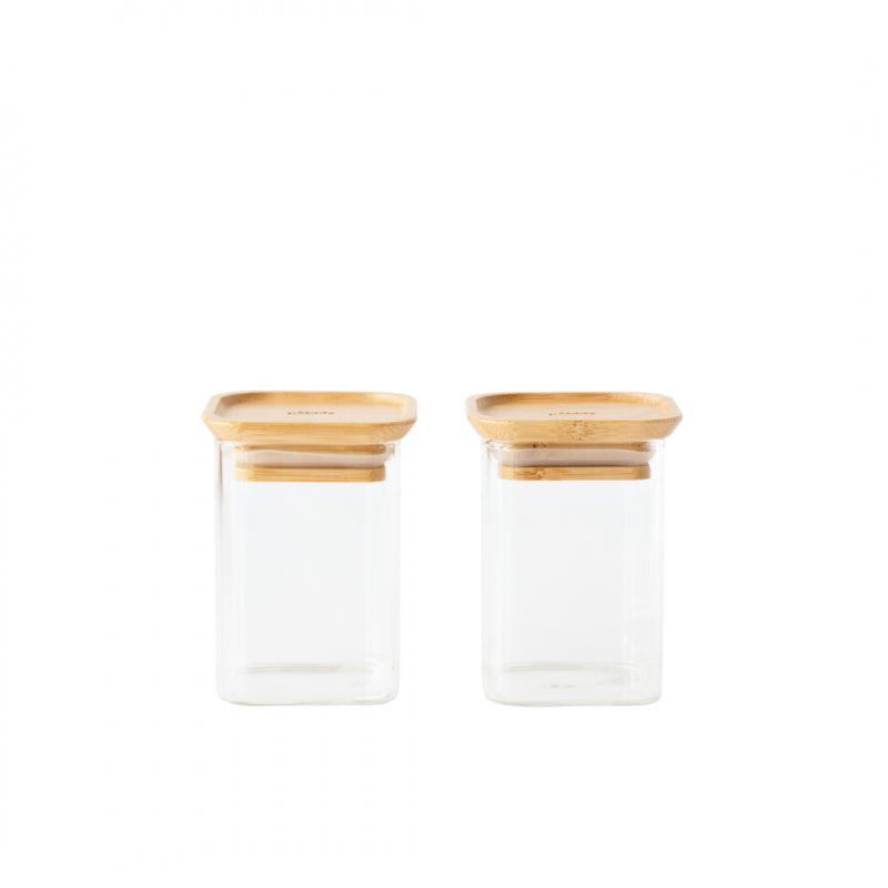 Pebbly - Square Pantry Jar Set 2/St Glass W/Bamboo Lid Home & Kitchen Xsmall