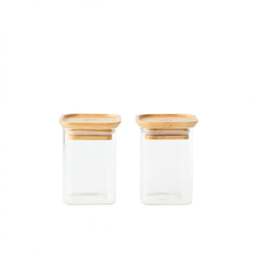 Pebbly - Square Pantry Jar Set 2/St Glass W/Bamboo Lid Home & Kitchen Xsmall