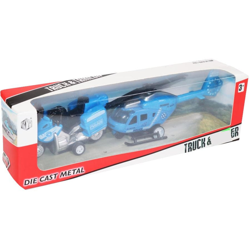 PK Toys PKD28192 police helicopter and motorcycle die-cast vehicle set