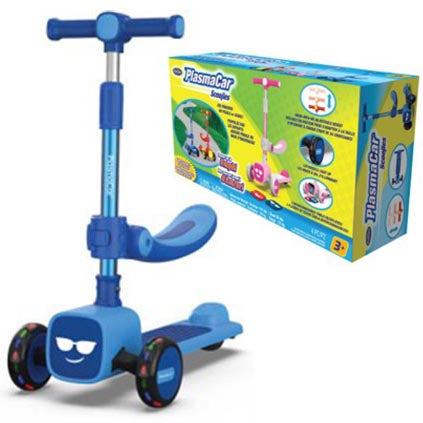 PlaSmart Scoojies blue scooter with flip-up removable seat