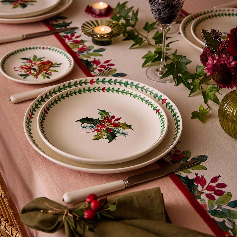 Portmeirion Botanic Garden Christmas Holly & Border salad plate in a festive table setting