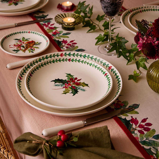 Portmeirion Botanic Garden Christmas Holly & Border salad plate in a festive table setting