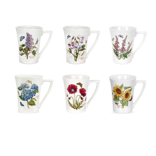 Portmeirion Botanic Garden Mandarin mugs, assorted floral motifs, set of six