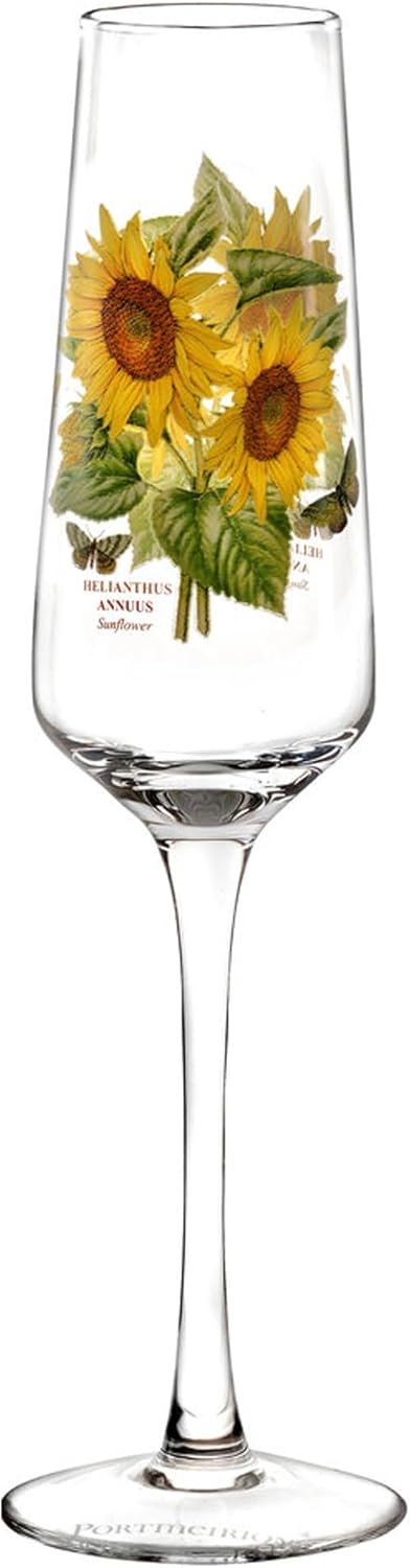 Portmeirion - Botanic Garden - Set of 4 Champagne Flutes (Sunflower, Poppy, Hydrangea, Sweet Pea) | 8 oz Home & Kitchen