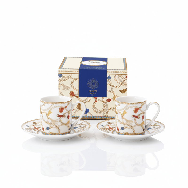 Pozzi Milano - CHEVAL - Cup & Saucer - Set of 2 | 80mL / 2.7oz Home & Kitchen