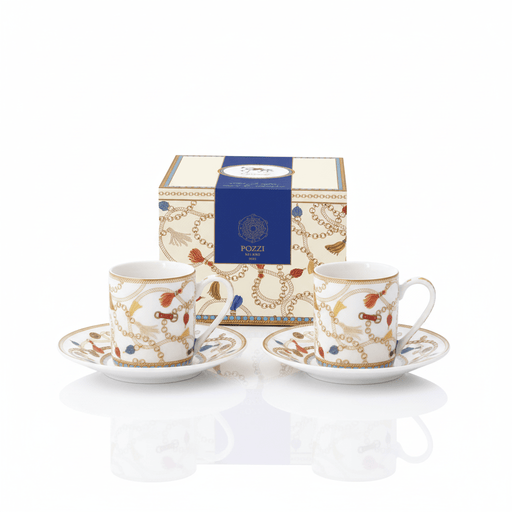 Pozzi Milano - CHEVAL - Cup & Saucer - Set of 2 | 80mL / 2.7oz Home & Kitchen
