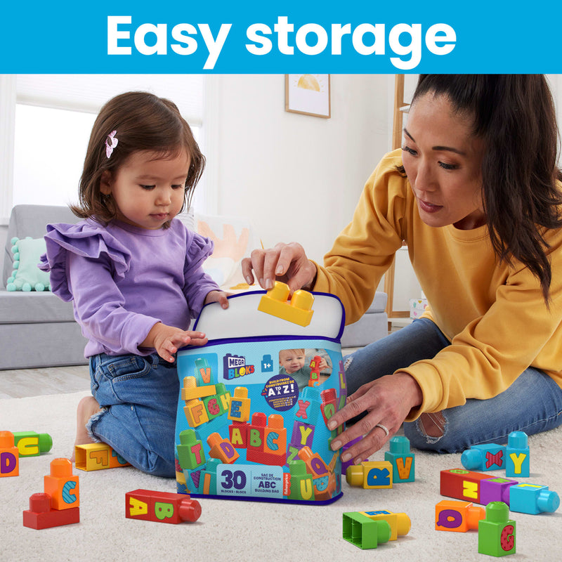 MEGA BLOKS ABC Building Bag 30-Piece Set (HRR60) — reusable bag storage