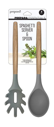 Prepara - Silicone Spaghetti & Solid Spoon Set of 2 Home & Kitchen Pewter Grey
