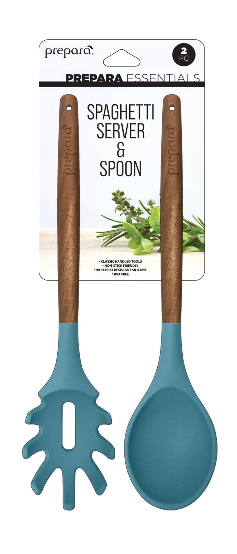 Prepara - Silicone Spaghetti & Solid Spoon Set of 2 Home & Kitchen Steel Blue