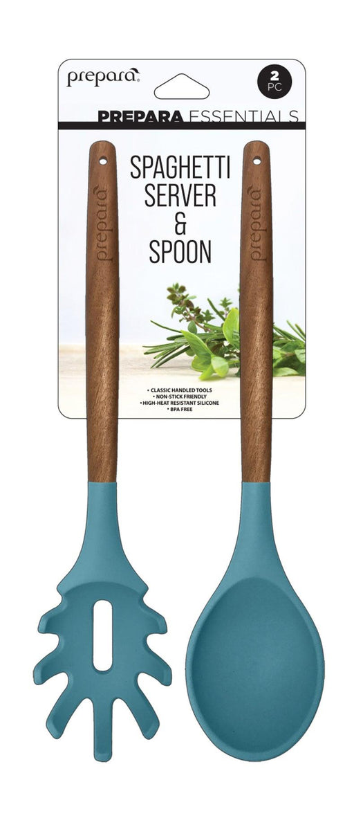 Prepara - Silicone Spaghetti & Solid Spoon Set of 2 Home & Kitchen Steel Blue