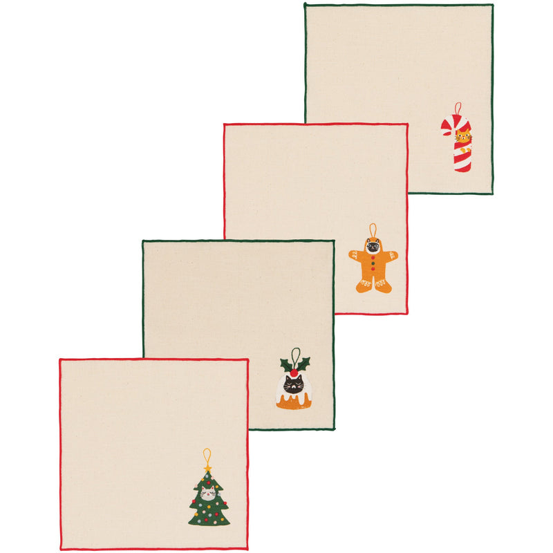 Jubilee - Bauble Cats Christmas Printed Cocktail Napkins Set