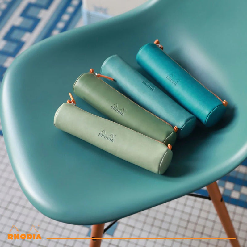 Rhodia - Italian Leatherette Round Pencil Case(8.45x2in) Office Supplies Rose Smoke